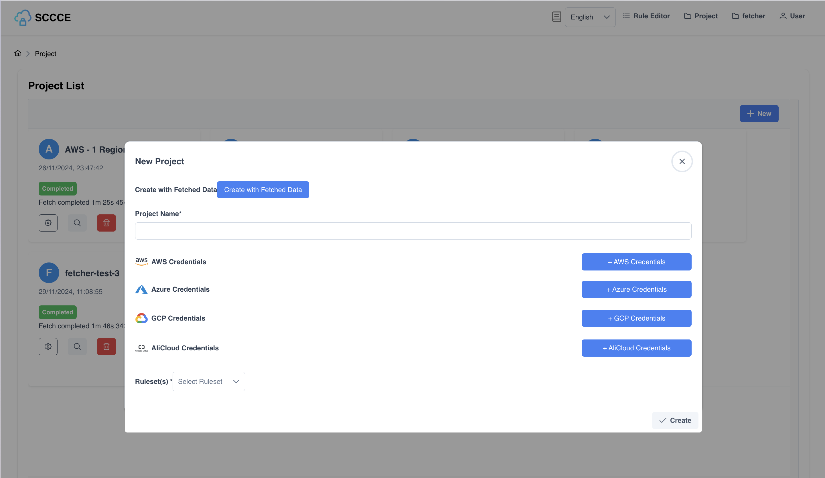 new project dialog