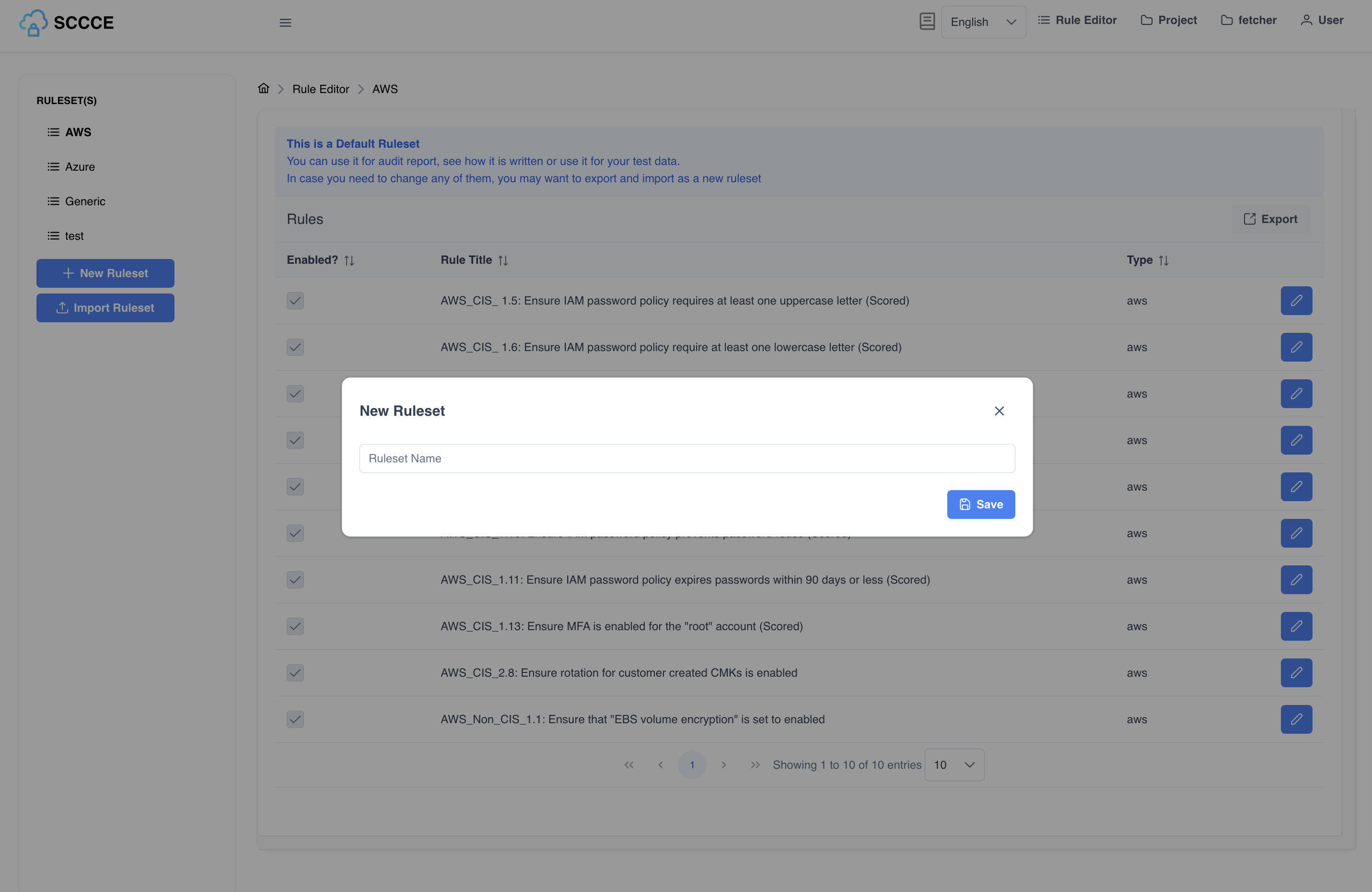 new ruleset dialog