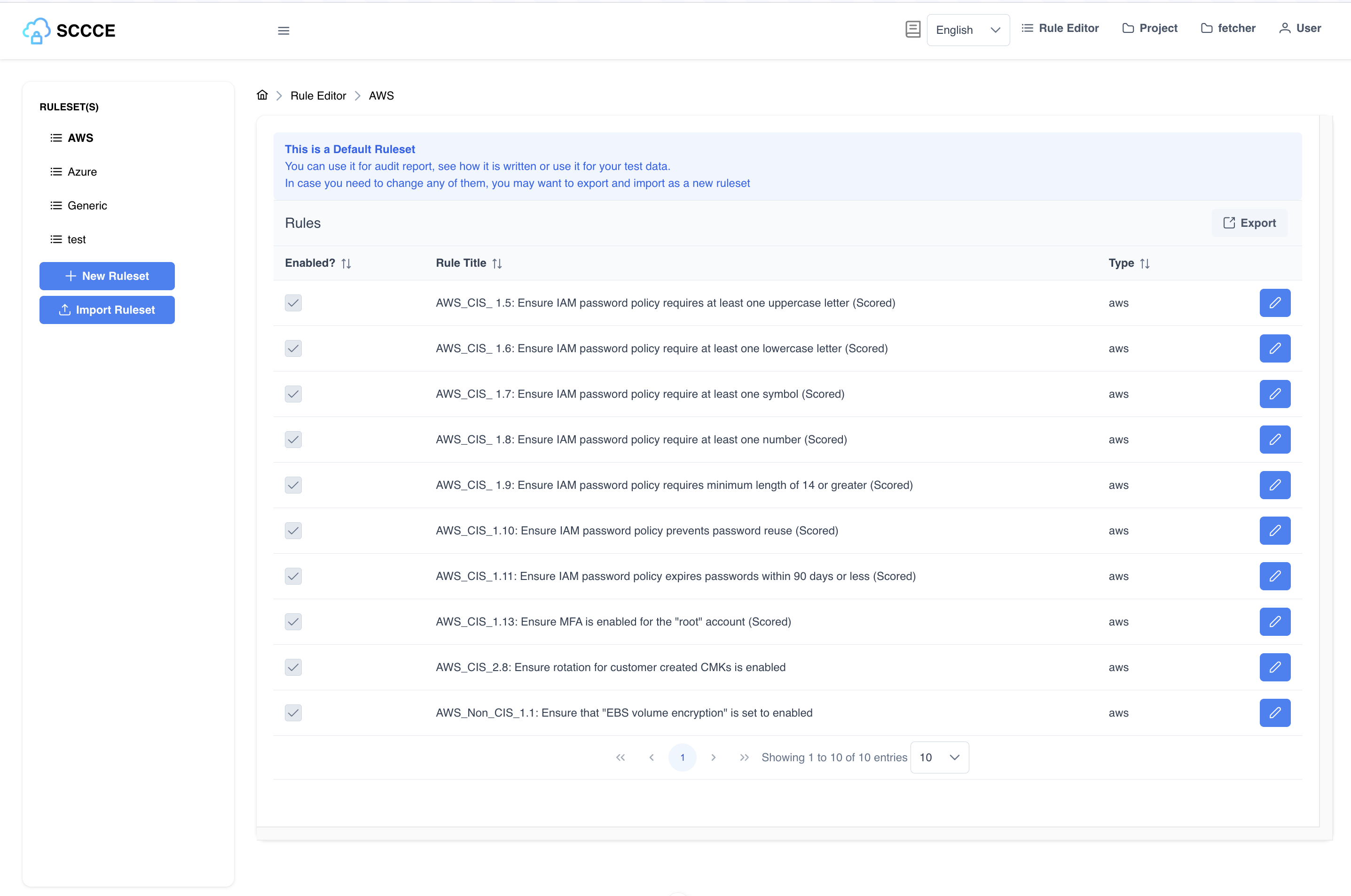 ruleset editor page