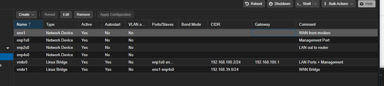Proxmox Network Port Setup